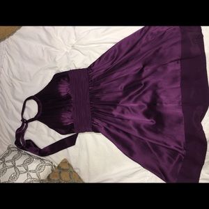 Plum satin halter dress